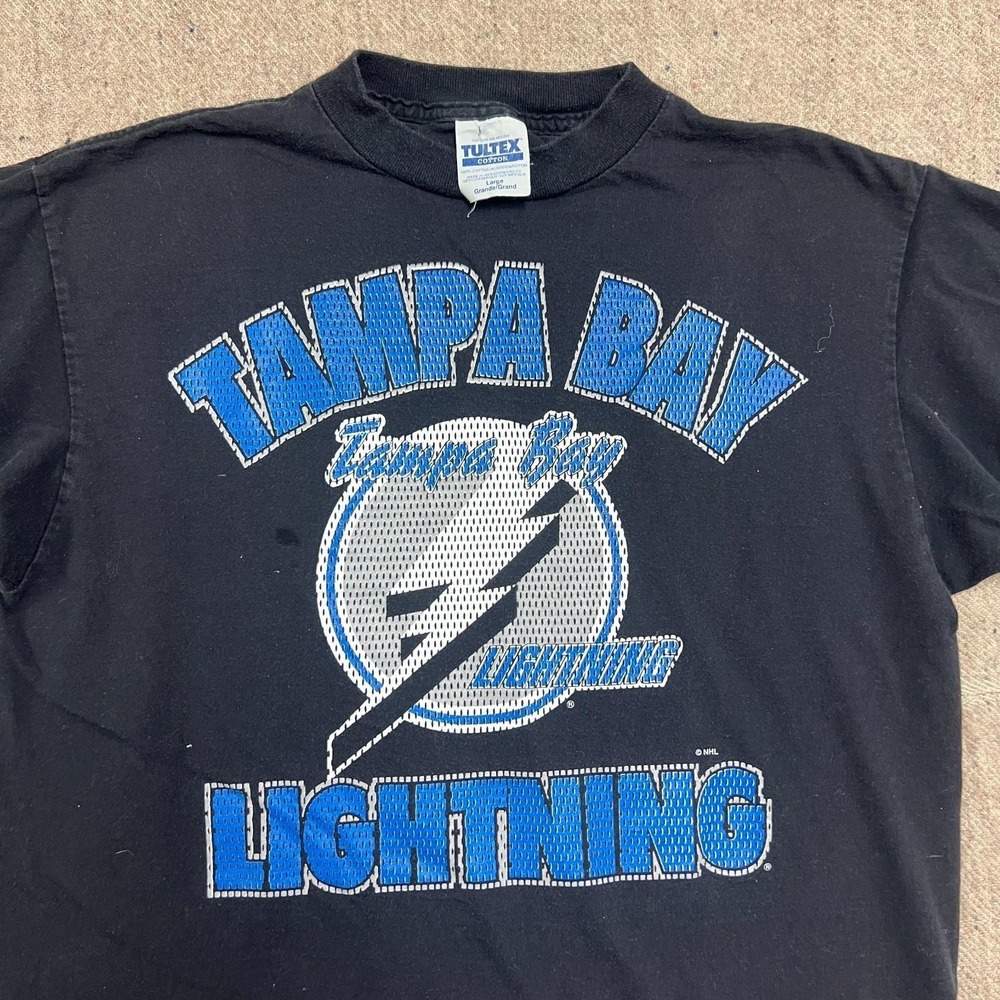 Vintage Tampa Bay Lighting Shirt Mens Large Black 1990s NHL Hockey - Picture 2 of 8